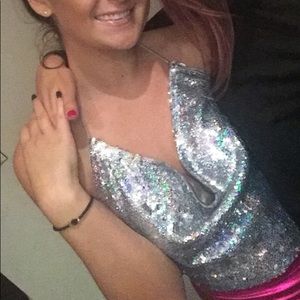 Silver sequin crop top